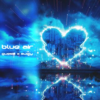 a blue static electricity heart on a blue landscape.