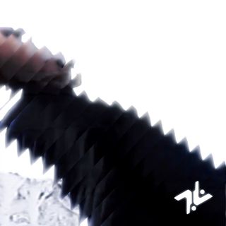 a glitchy white background with a jagged diaganolly oscilating saw wave that is clearly made up of pieces of a photo of a person standing in front of a mountain