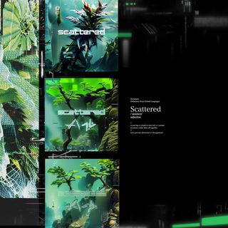 a green scape of glitchy plants growing in a digitial hyperspace.